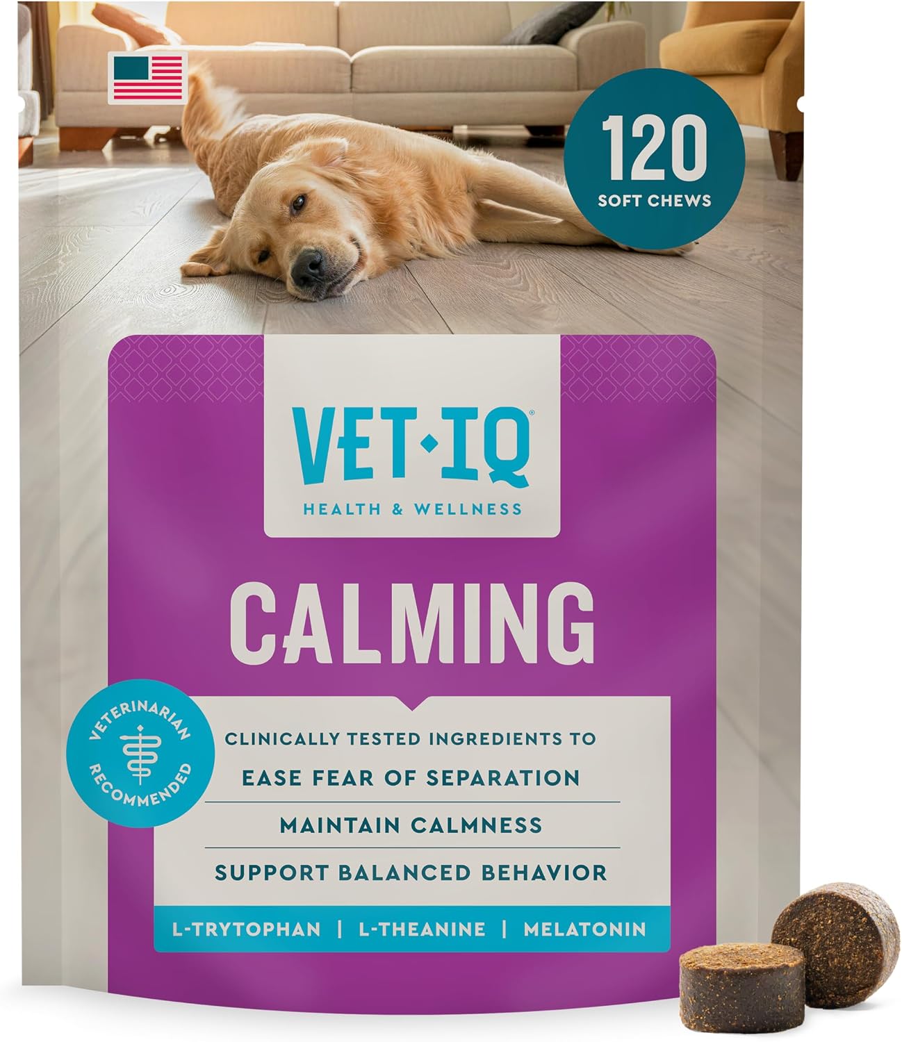 VetIQ Calming Support Chews for Dogs, Anxiety Relief, 120ct (Vet Recommended)